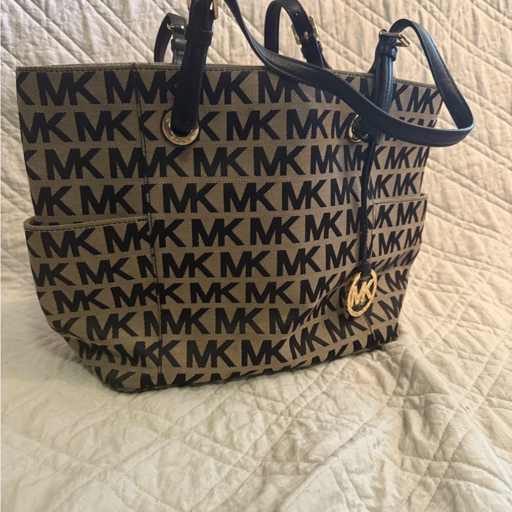 Michael Kors Black and Tan Structured Tote